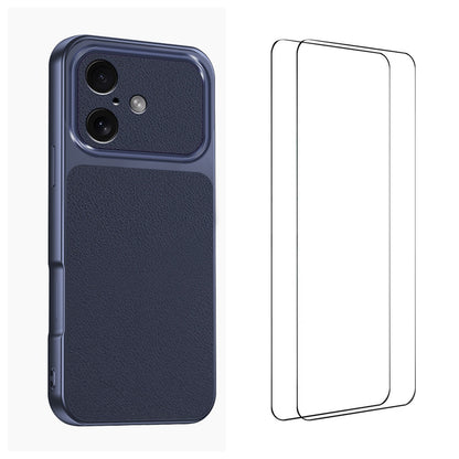 WANLONFENG for iPhone 16 XYP Series Case Lambskin Texture PC TPU Precise Cutouts Phone Cover with 2Pcs Tempered Glass Film