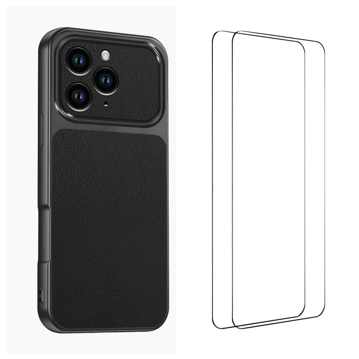 WANLONFENG for iPhone 16 Pro Max XYP Series Case Lambskin Texture PC TPU Precise Cutouts Phone Cover with 2Pcs Tempered Glass Film