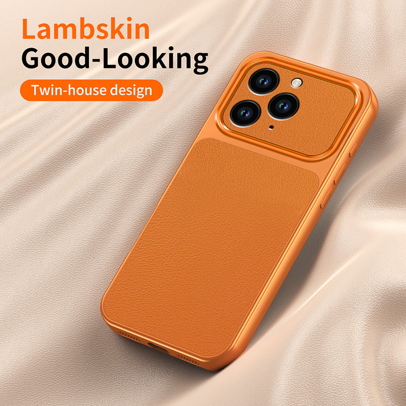 WANLONFENG for iPhone 16 Pro Max XYP Series Case Lambskin Texture PC TPU Precise Cutouts Phone Cover with 2Pcs Tempered Glass Film