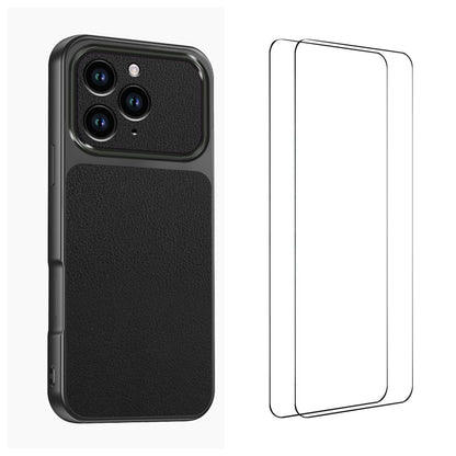 WANLONFENG for iPhone 16 Pro XYP Series Case Lambskin Texture PC TPU Precise Cutouts Phone Cover with 2Pcs Tempered Glass Film