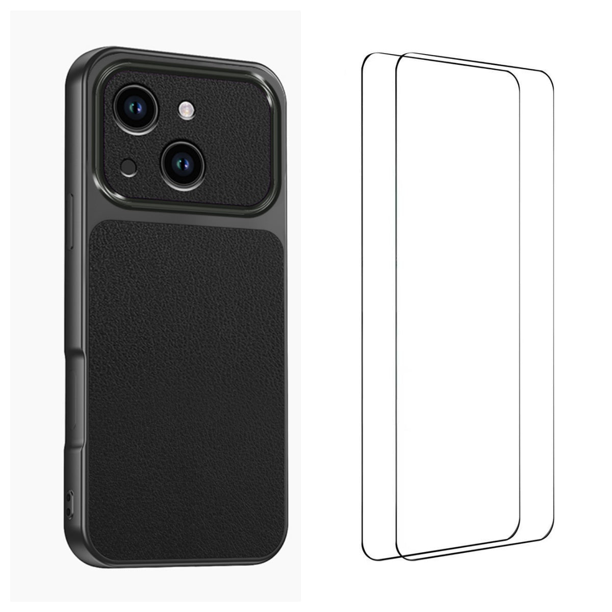 WANLONFENG for iPhone 15 XYP Series Case Lambskin Texture PC TPU Precise Cutouts Phone Cover with 2Pcs Tempered Glass Film