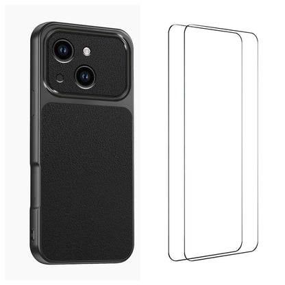 WANLONFENG for iPhone 15 XYP Series Case Lambskin Texture PC TPU Precise Cutouts Phone Cover with 2Pcs Tempered Glass Film
