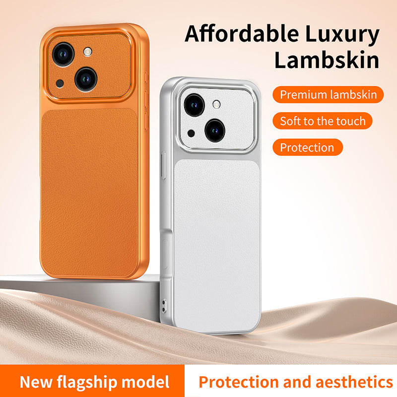 WANLONFENG for iPhone 15 XYP Series Case Lambskin Texture PC TPU Precise Cutouts Phone Cover with 2Pcs Tempered Glass Film