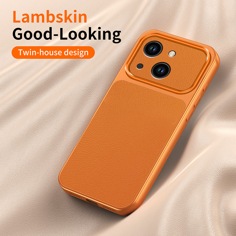 WANLONFENG for iPhone 15 XYP Series Case Lambskin Texture PC TPU Precise Cutouts Phone Cover with 2Pcs Tempered Glass Film