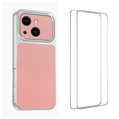 WANLONFENG for iPhone 15 XYP Series Case Lambskin Texture PC TPU Precise Cutouts Phone Cover with 2Pcs Tempered Glass Film