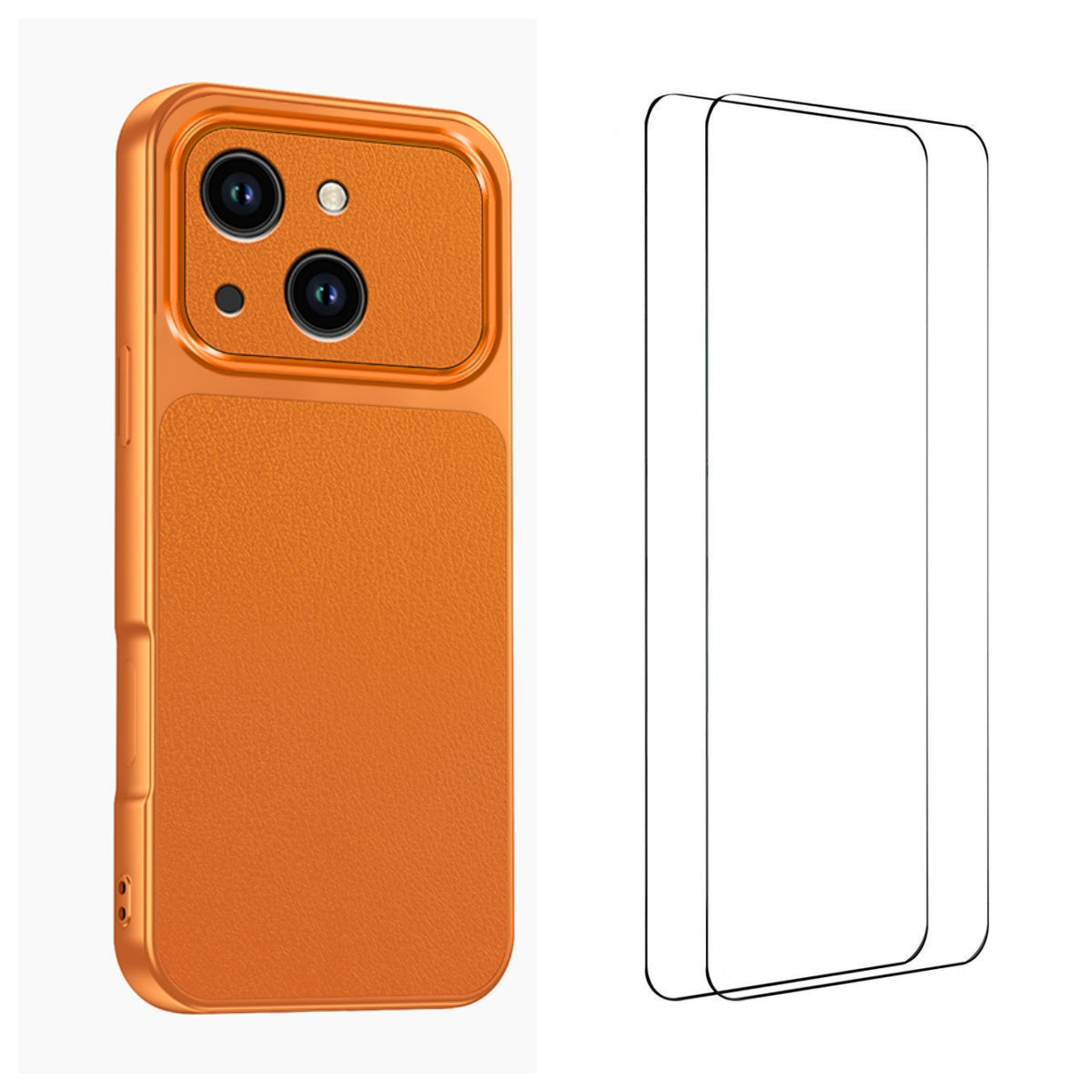 WANLONFENG for iPhone 15 XYP Series Case Lambskin Texture PC TPU Precise Cutouts Phone Cover with 2Pcs Tempered Glass Film