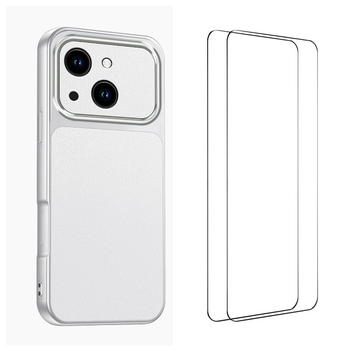 WANLONFENG for iPhone 15 XYP Series Case Lambskin Texture PC TPU Precise Cutouts Phone Cover with 2Pcs Tempered Glass Film