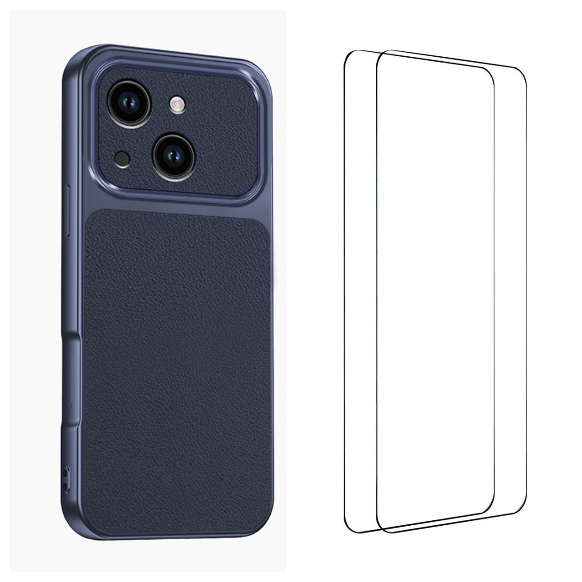 WANLONFENG for iPhone 15 XYP Series Case Lambskin Texture PC TPU Precise Cutouts Phone Cover with 2Pcs Tempered Glass Film