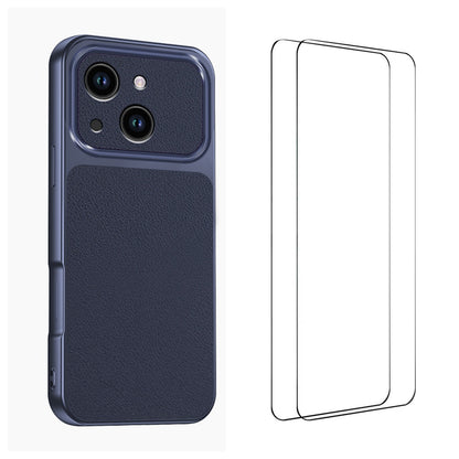 WANLONFENG for iPhone 15 XYP Series Case Lambskin Texture PC TPU Precise Cutouts Phone Cover with 2Pcs Tempered Glass Film