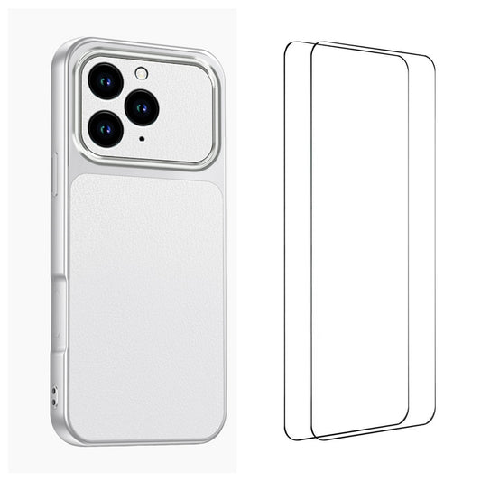 WANLONFENG for iPhone 15 Pro Max XYP Series Case Lambskin Texture PC TPU Precise Cutouts Phone Cover with 2Pcs Tempered Glass Film