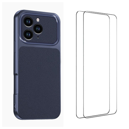WANLONFENG for iPhone 15 Pro XYP Series Case Lambskin Texture PC TPU Precise Cutouts Phone Cover with 2Pcs Tempered Glass Film