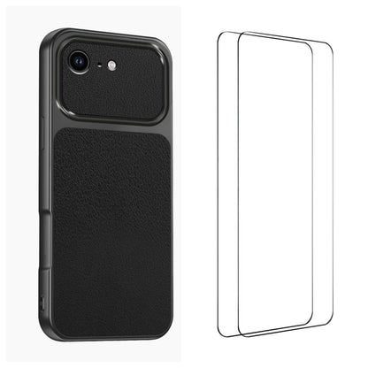 WANLONFENG for iPhone 16e / iPhone 17e XYP Series Case Lambskin Texture PC TPU Precise Cutouts Phone Cover with 2Pcs Tempered Glass Film