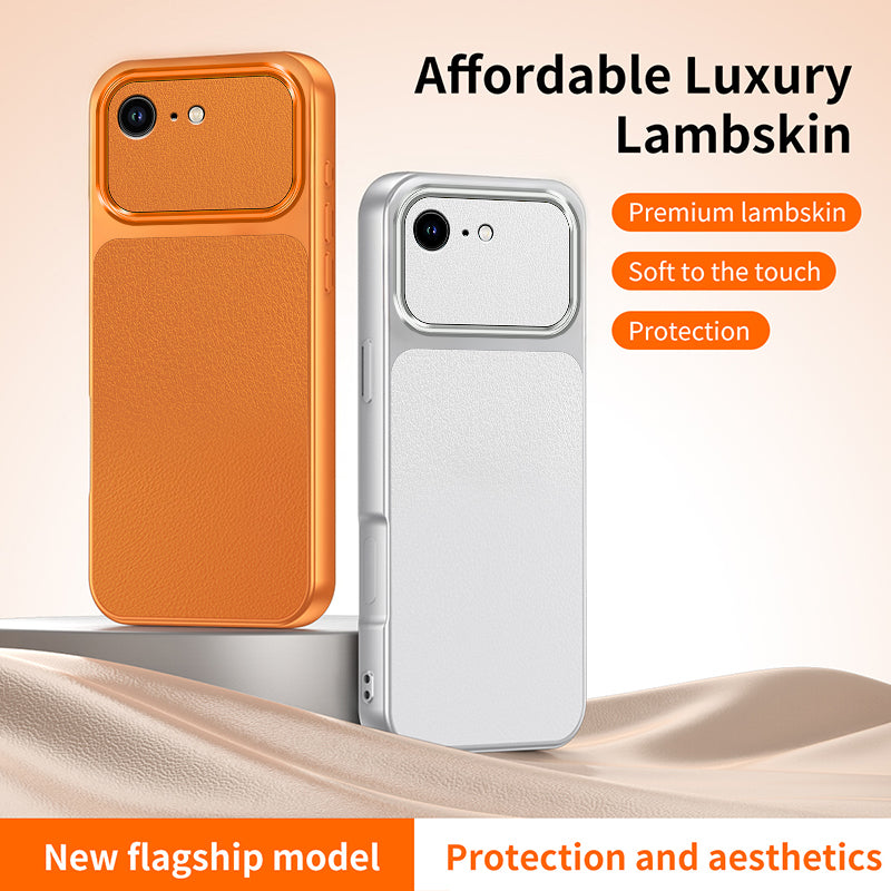 WANLONFENG for iPhone 16e / iPhone 17e XYP Series Case Lambskin Texture PC TPU Precise Cutouts Phone Cover with 2Pcs Tempered Glass Film