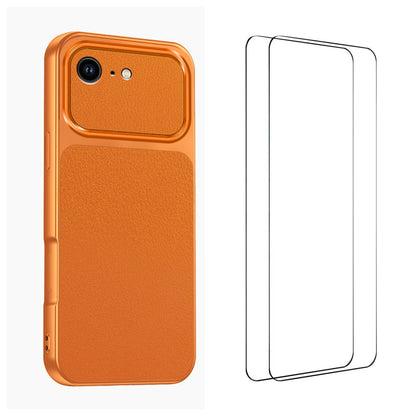 WANLONFENG for iPhone 16e / iPhone 17e XYP Series Case Lambskin Texture PC TPU Precise Cutouts Phone Cover with 2Pcs Tempered Glass Film