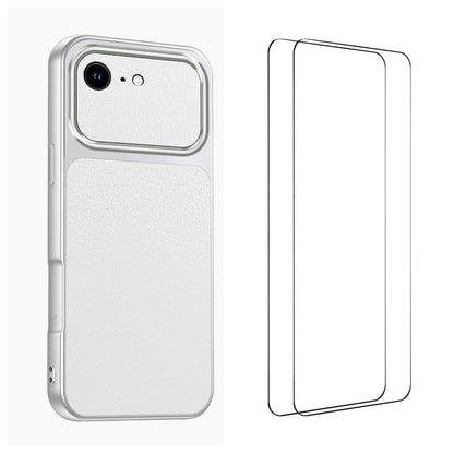 WANLONFENG for iPhone 16e / iPhone 17e XYP Series Case Lambskin Texture PC TPU Precise Cutouts Phone Cover with 2Pcs Tempered Glass Film