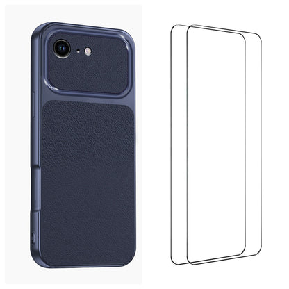 WANLONFENG for iPhone 16e / iPhone 17e XYP Series Case Lambskin Texture PC TPU Precise Cutouts Phone Cover with 2Pcs Tempered Glass Film
