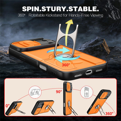 For iPhone 17 Pro Max Case with Slide Camera Cover Kickstand PC + TPU Protective Phone Shell