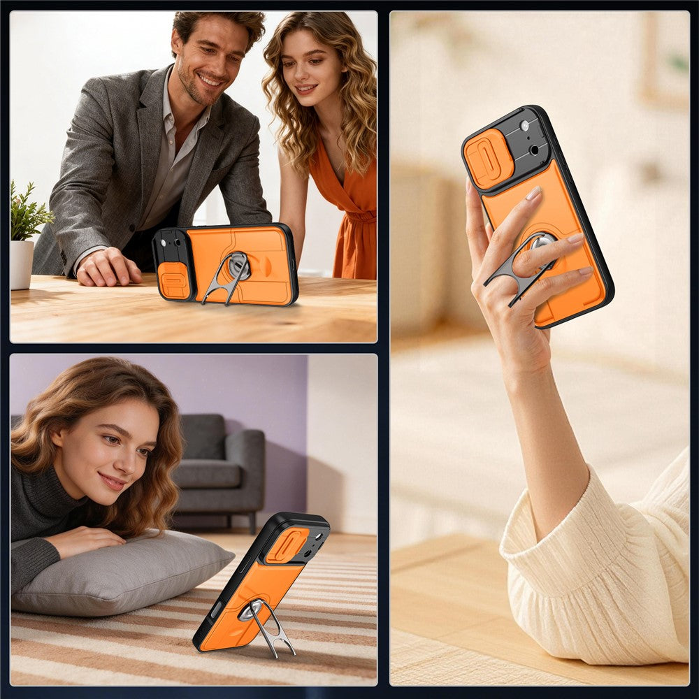For iPhone 17 Pro Max Case with Slide Camera Cover Kickstand PC + TPU Protective Phone Shell