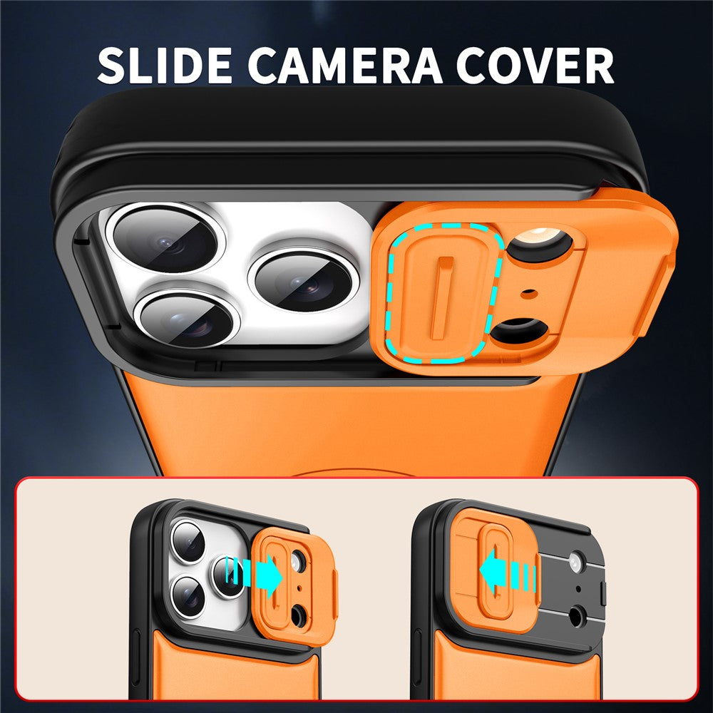 For iPhone 17 Pro Max Case with Slide Camera Cover Kickstand PC + TPU Protective Phone Shell
