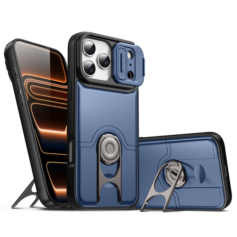 For iPhone 17 Pro Max Case with Slide Camera Cover Kickstand PC + TPU Protective Phone Shell