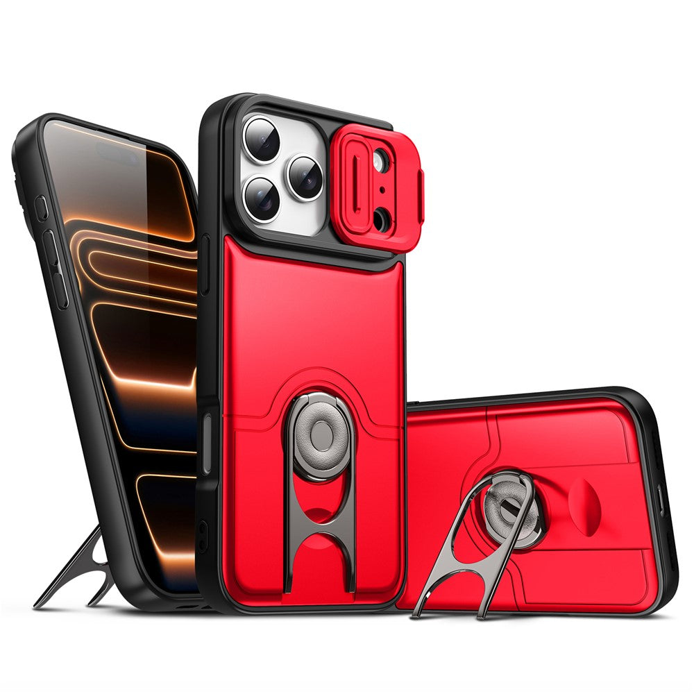 For iPhone 17 Pro Case with Slide Camera Cover Kickstand PC + TPU Protective Phone Shell