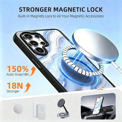 EYCASE for Samsung Galaxy S25 Ultra Magnetic Case Marble Pattern TPU + Acrylic Shockproof Phone Cover