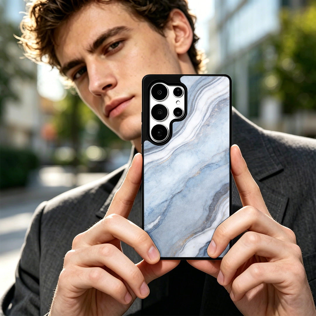 EYCASE for Samsung Galaxy S25 Ultra Magnetic Case Marble Pattern TPU + Acrylic Shockproof Phone Cover