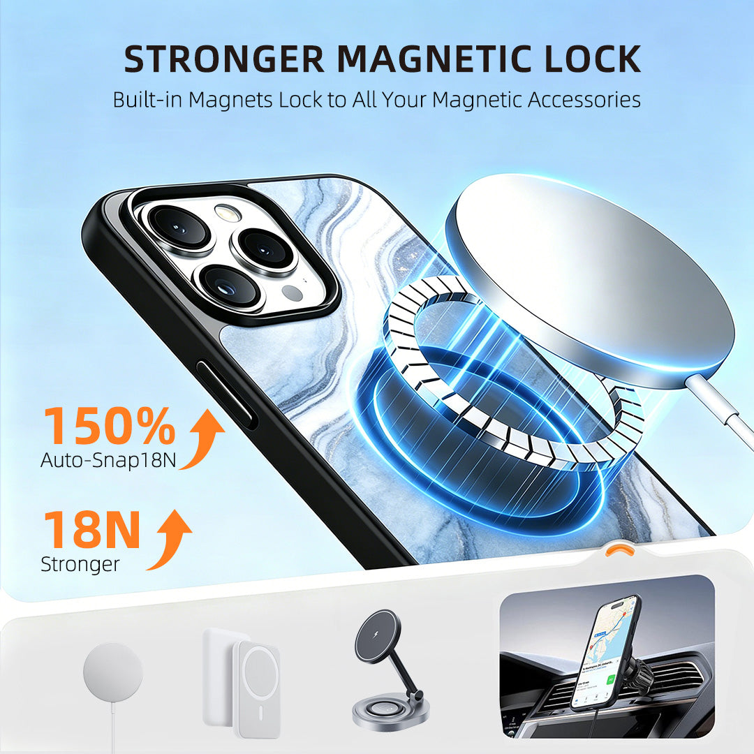 EYCASE for iPhone 15 Pro Magnetic Case Marble Pattern TPU + Acrylic Shockproof Phone Cover