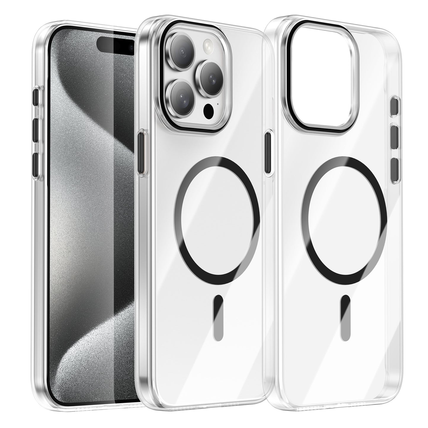 For iPhone 15 Pro Clear Magnetic Case PC Anti Drop Phone Back Cover Compatible with MagSafe
