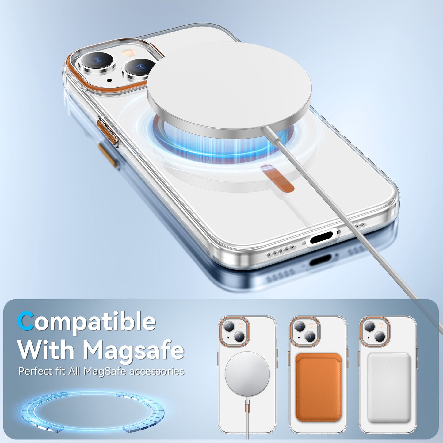 For iPhone 14 Plus Clear Magnetic Case PC Anti Drop Phone Back Cover Compatible with MagSafe