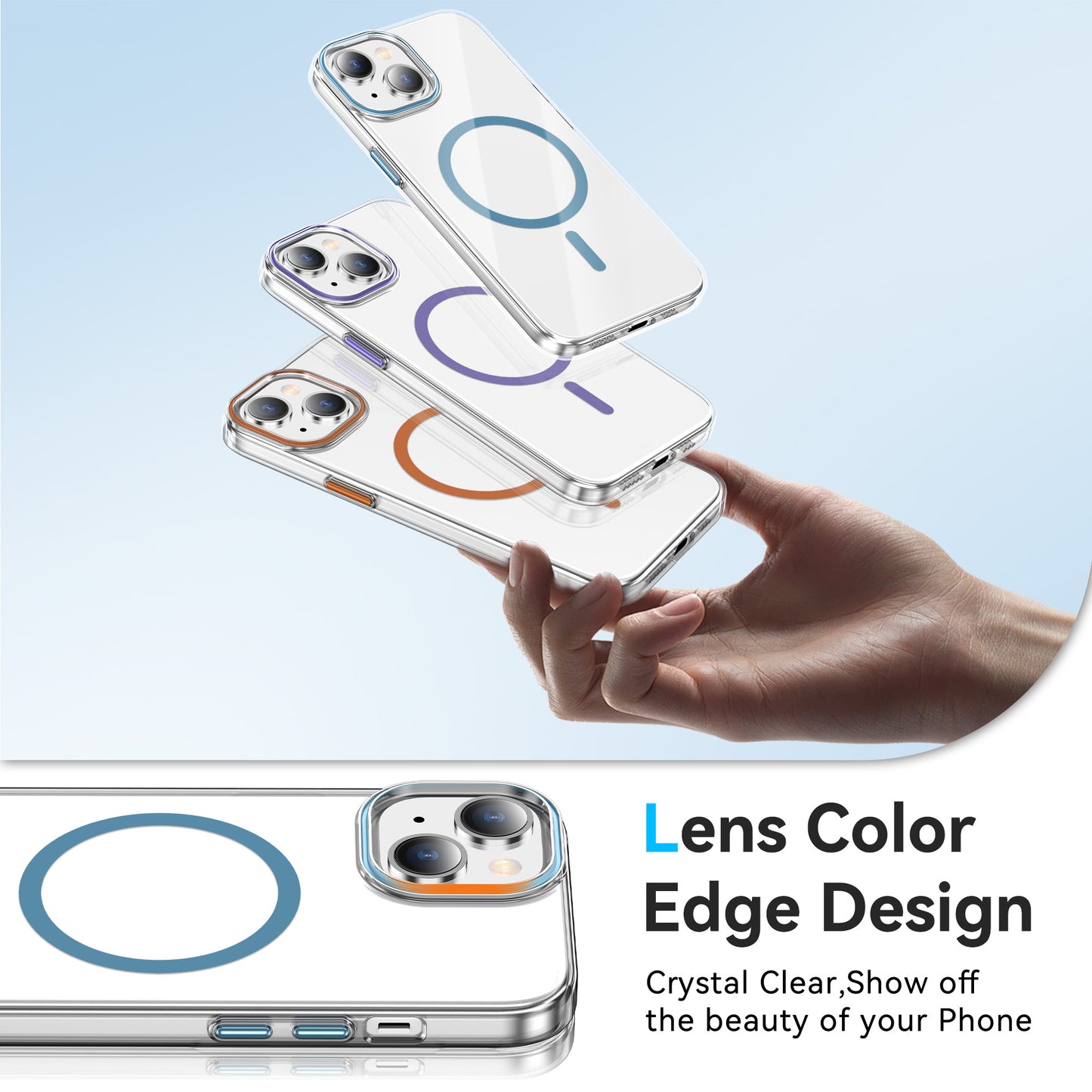 For iPhone 14 Plus Clear Magnetic Case PC Anti Drop Phone Back Cover Compatible with MagSafe