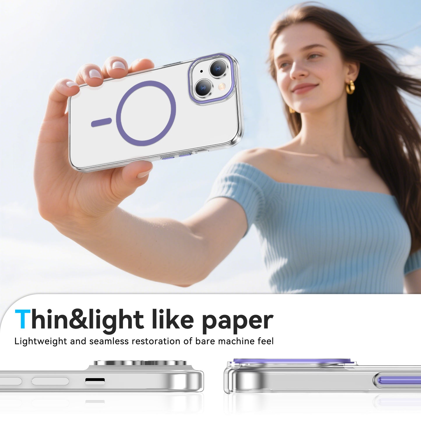 For iPhone 14 Plus Clear Magnetic Case PC Anti Drop Phone Back Cover Compatible with MagSafe