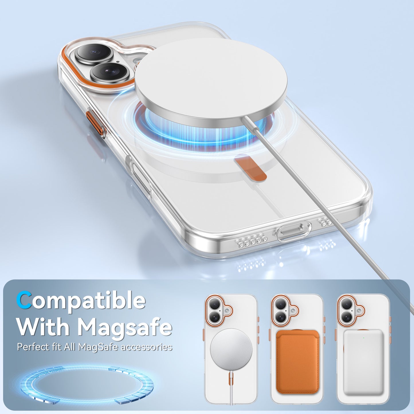 For iPhone 16 Clear Magnetic Case PC Anti Drop Phone Back Cover Compatible with MagSafe
