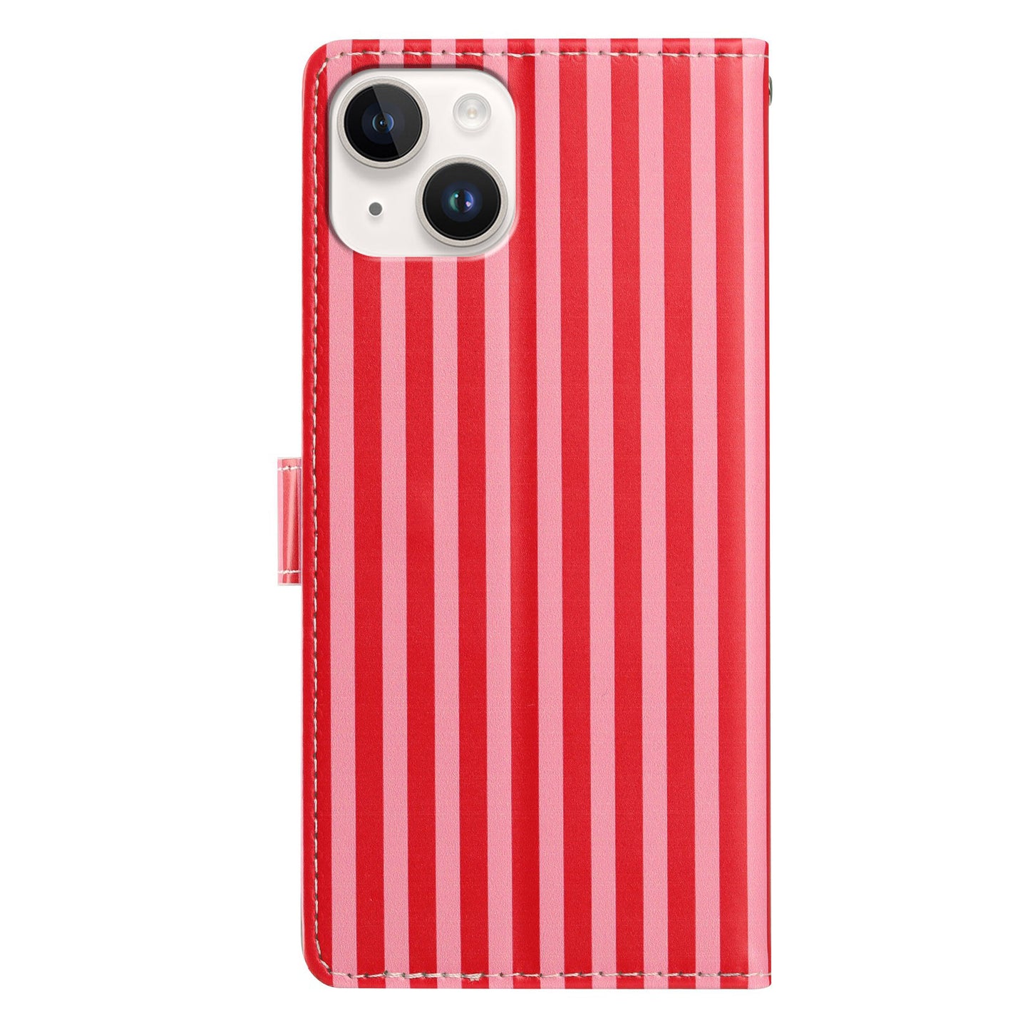 For iPhone 15 Wallet Case Vintage Stripes Leather Stand Flip Phone Cover with Wrist Strap