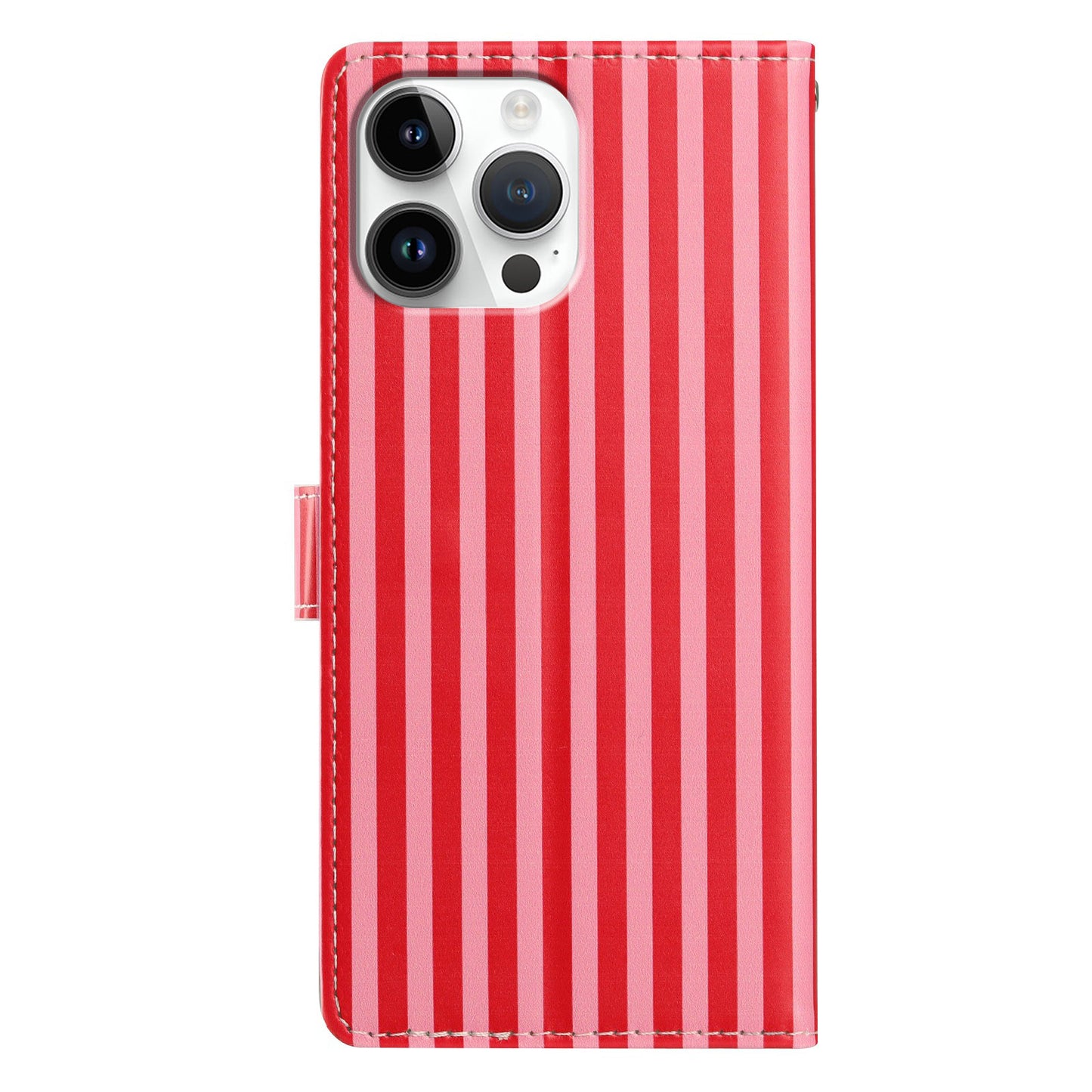 For iPhone 15 Pro Wallet Case Vintage Stripes Leather Stand Flip Phone Cover with Wrist Strap