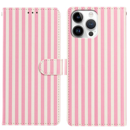 For iPhone 15 Pro Wallet Case Vintage Stripes Leather Stand Flip Phone Cover with Wrist Strap
