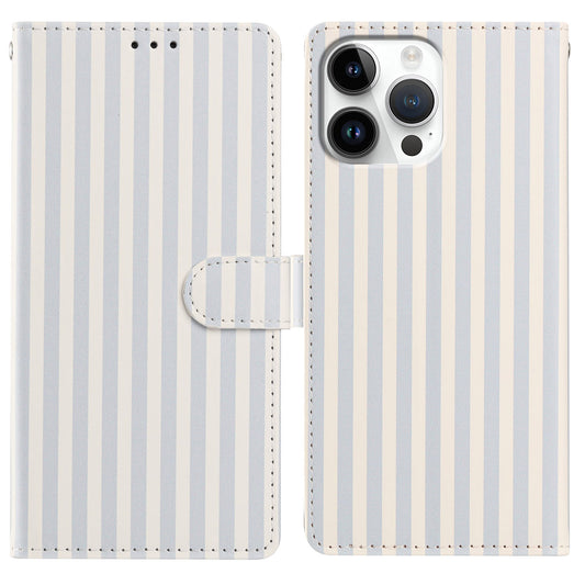 For iPhone 15 Pro Wallet Case Vintage Stripes Leather Stand Flip Phone Cover with Wrist Strap