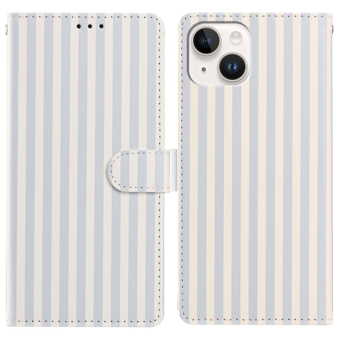 For iPhone 15 Plus Wallet Case Vintage Stripes Leather Stand Flip Phone Cover with Wrist Strap