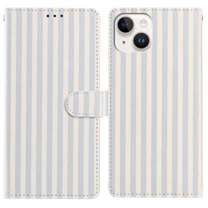 For iPhone 15 Plus Wallet Case Vintage Stripes Leather Stand Flip Phone Cover with Wrist Strap