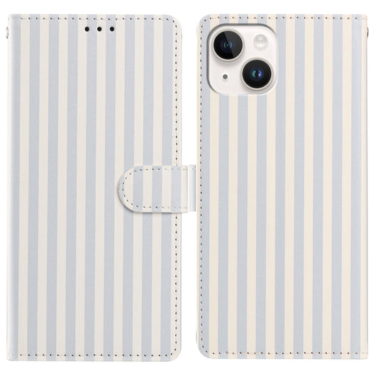 For iPhone 15 Plus Wallet Case Vintage Stripes Leather Stand Flip Phone Cover with Wrist Strap