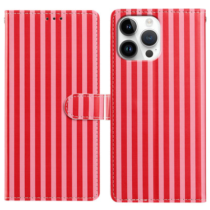 For iPhone 15 Pro Max Wallet Case Vintage Stripes Leather Stand Flip Phone Cover with Wrist Strap
