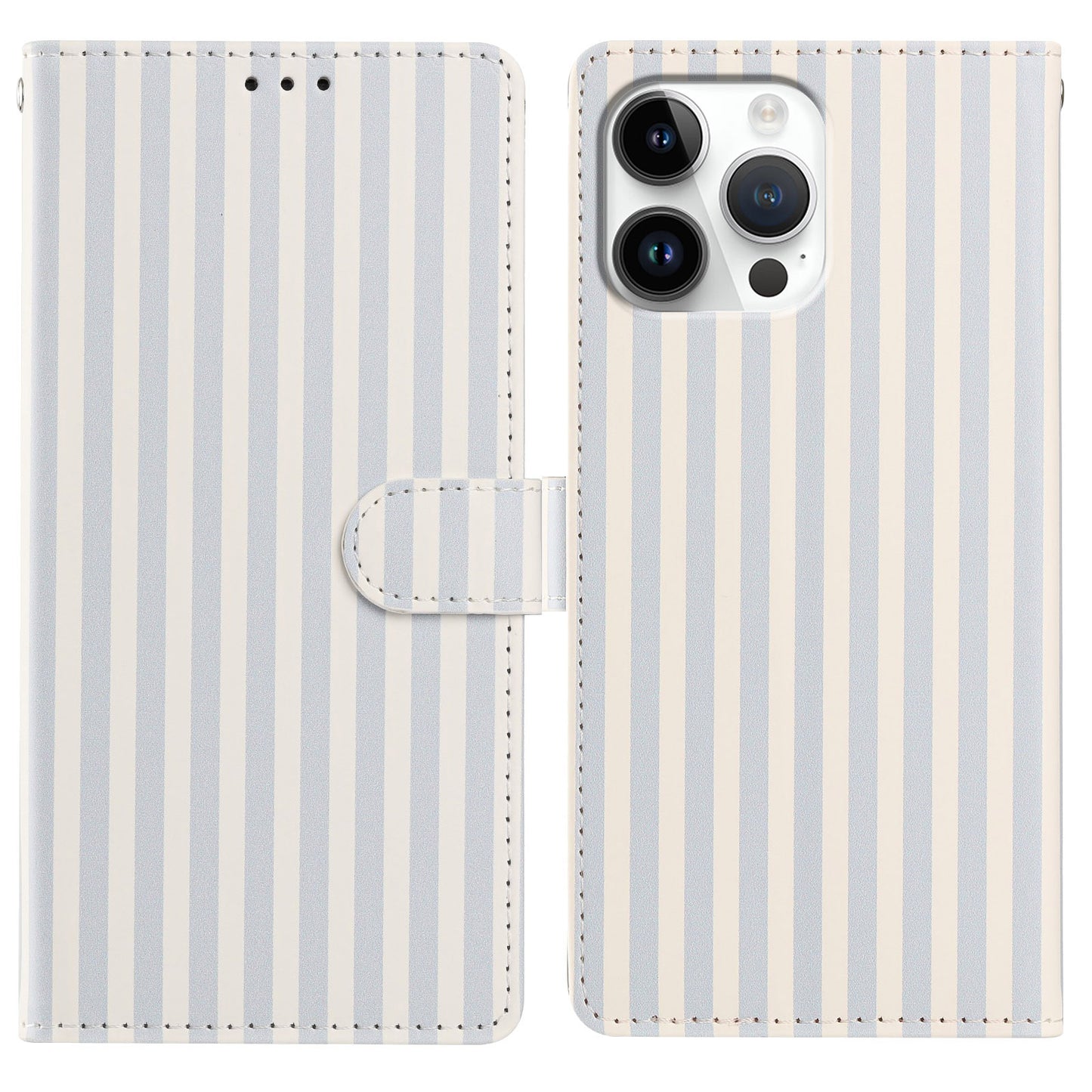 For iPhone 15 Pro Max Wallet Case Vintage Stripes Leather Stand Flip Phone Cover with Wrist Strap