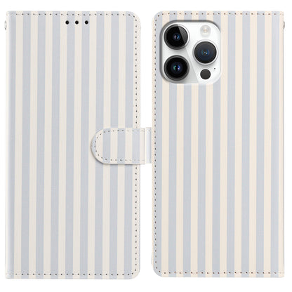 For iPhone 15 Pro Max Wallet Case Vintage Stripes Leather Stand Flip Phone Cover with Wrist Strap