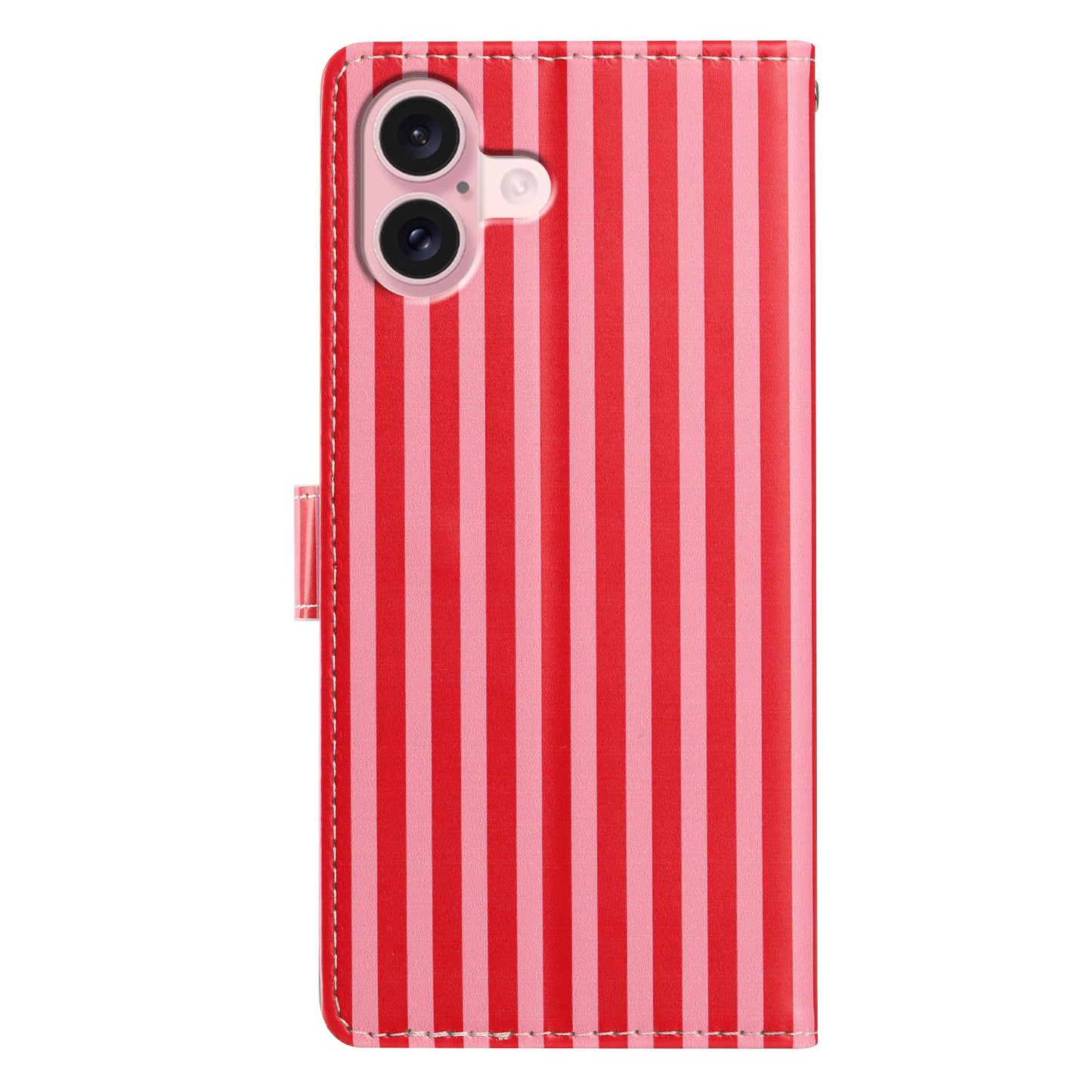 For iPhone 16 Wallet Case Vintage Stripes Leather Stand Flip Phone Cover with Wrist Strap