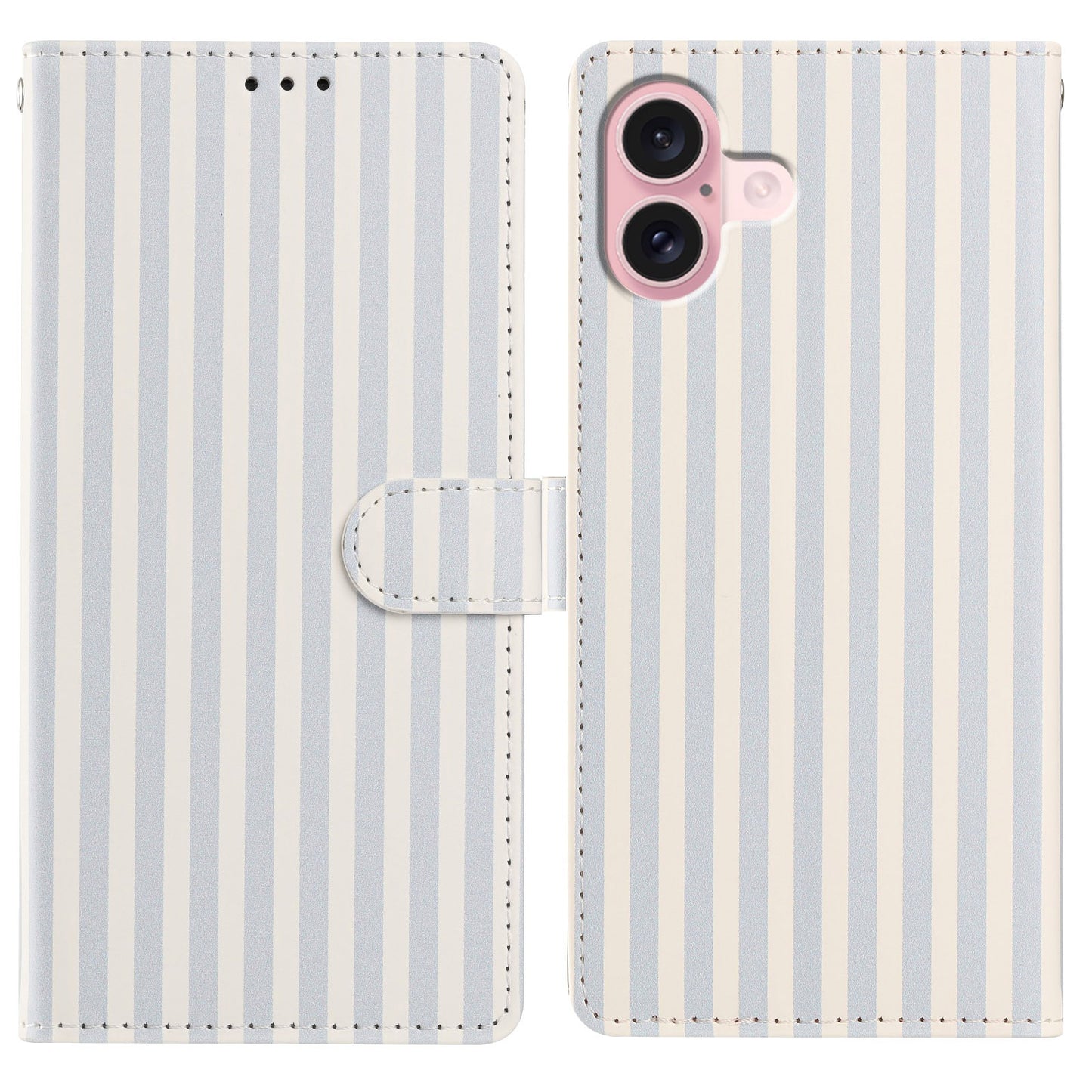 For iPhone 16 Wallet Case Vintage Stripes Leather Stand Flip Phone Cover with Wrist Strap
