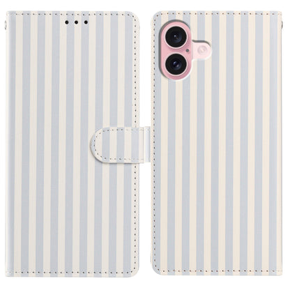 For iPhone 16 Wallet Case Vintage Stripes Leather Stand Flip Phone Cover with Wrist Strap