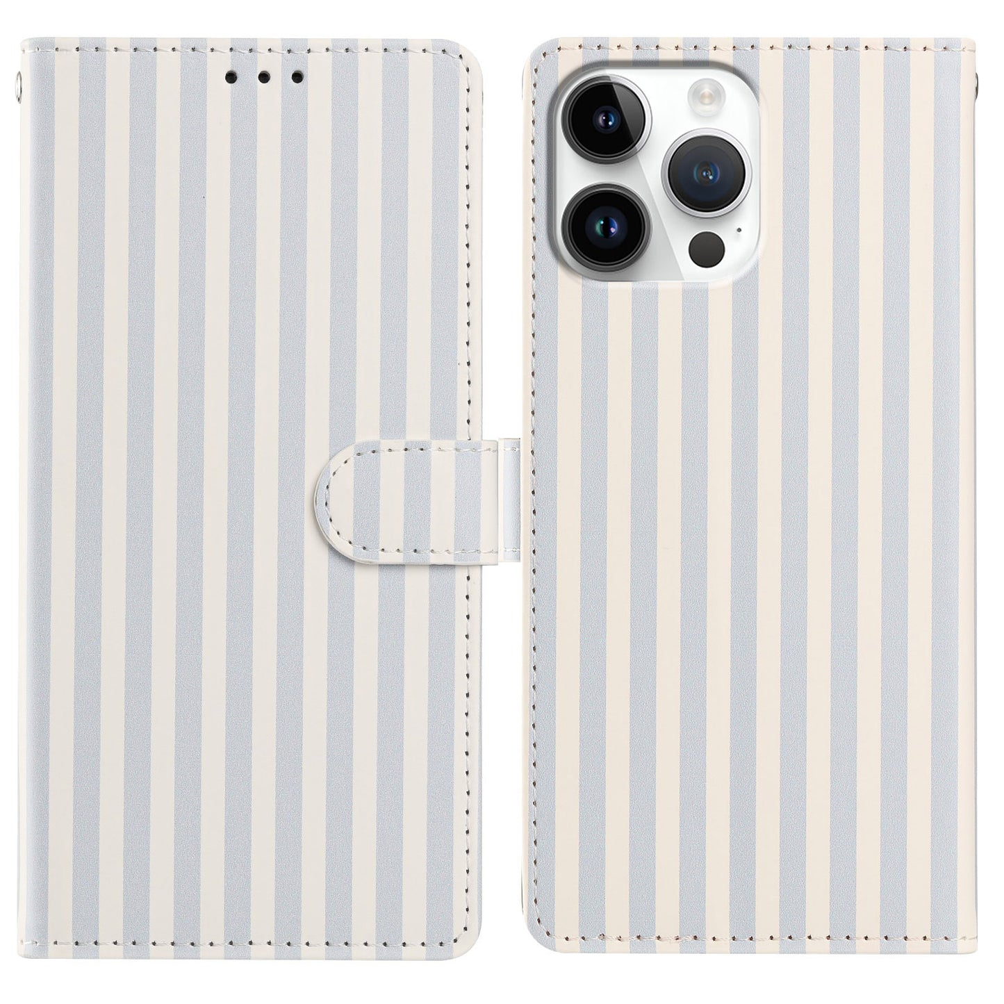 For iPhone 16 Pro Wallet Case Vintage Stripes Leather Stand Flip Phone Cover with Wrist Strap