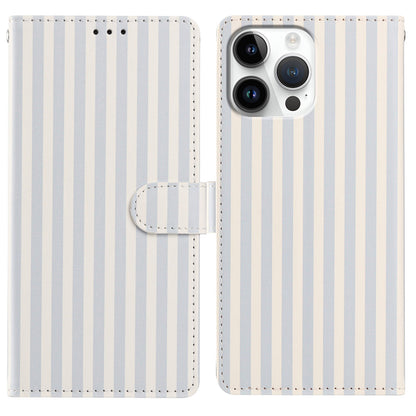 For iPhone 16 Pro Wallet Case Vintage Stripes Leather Stand Flip Phone Cover with Wrist Strap