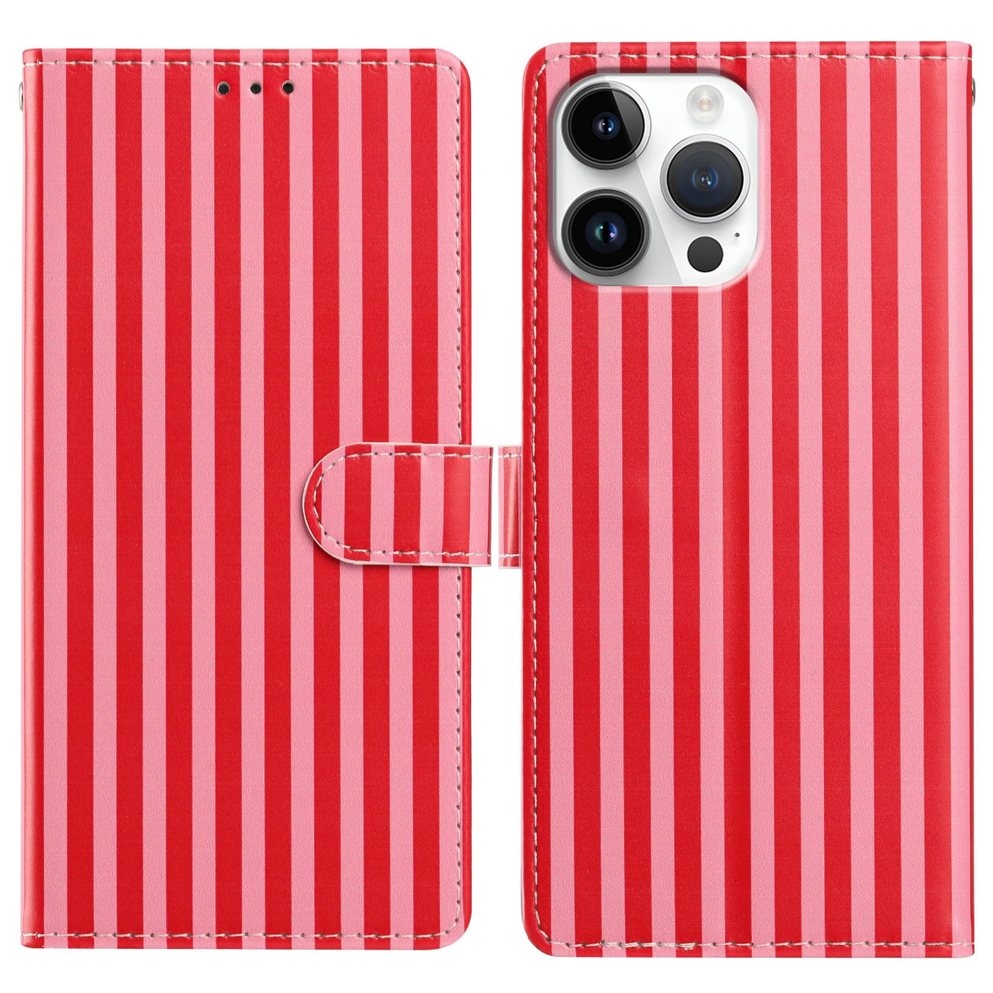For iPhone 16 Pro Max Wallet Case Vintage Stripes Leather Stand Flip Phone Cover with Wrist Strap