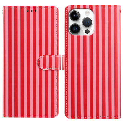 For iPhone 16 Pro Max Wallet Case Vintage Stripes Leather Stand Flip Phone Cover with Wrist Strap